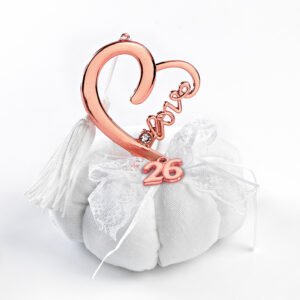 Υφασμάτινο Γούρι 2026: Λευκή Κολοκύθα, Καρδιά Love (Rose Gold)