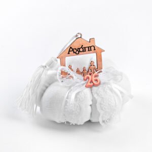 Υφασμάτινο Γούρι 2026: Λευκή Κολοκύθα, Σπίτι, Οικογένεια & Αγάπη (Rose Gold)