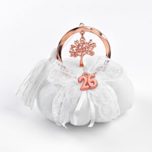 Υφασμάτινο Γούρι 2026: Λευκή Κολοκύθα, Δέντρο Ζωής (Rose Gold)