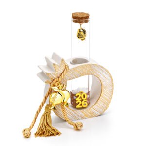 Γούρι 2026 Κεραμικό Ρόδι με Γυάλινο Σωλήνα & Χρυσές Λεπτομέρειες