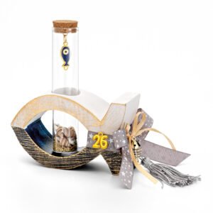 Γούρι 2026 Κεραμικό Ψάρι με Μάτι & Γυάλινο Σωληνάκι