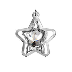 Ασημί Μεταλλικό Μενταγιόν σε Σχήμα Αστέρι 60mm με Διακοσμητικό Γυαλί