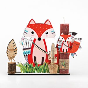 Αρωματική Λαμπάδα 20cm Πάνω σε Ξύλινη Βάση με Θέμα Ινδιανάκι Αλεπού