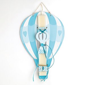 Αρωματική Λαμπάδα Πάνω σε Ξύλινη Πλάτη με Θέμα Αερόστατο