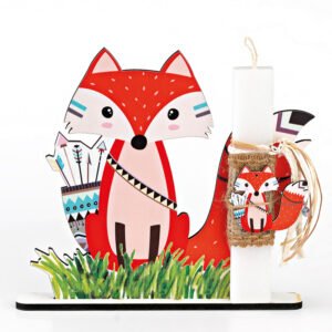 Αρωματική Λαμπάδα 20cm Πάνω σε Ξύλινη Βάση με Θέμα Ινδιανάκι Αλεπού