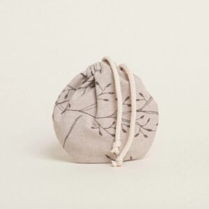 Πουγκί Οβάλ Κλαδί με Μπέζ Φόντο με Κορδόνι 13cm x 14cm