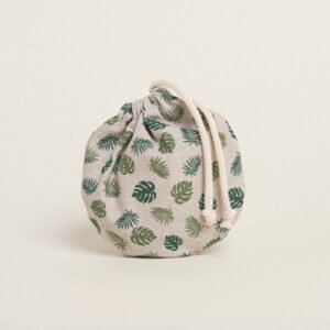 Μπομπονιέρα Οβάλ Πουγκί Μικρά Μονστέρα με Κορδόνι 13cm x 14cm