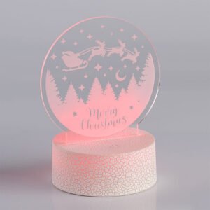 Διακοσμητικό Plexiglass Merry Christmas με Λευκή Κρακελέ Βάση Led