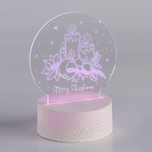 Διακοσμητικό Plexiglass Merry Christmas με Λευκή Κρακελέ Βάση Led