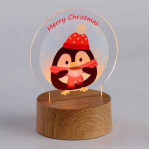 Διακοσμητικό Plexiglass Penguin Wishes με Καφέ Βάση Led