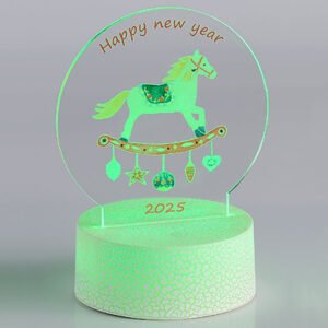 Διακοσμητικό Plexiglass Happy New Year με Λευκή Κρακελέ Βάση Led