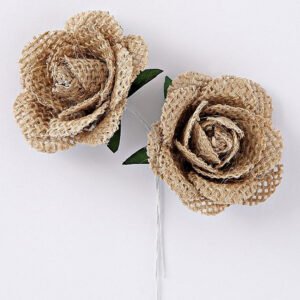 Υφασμάτινο Λουλούδι από Λινάτσα με Κοτσάνι