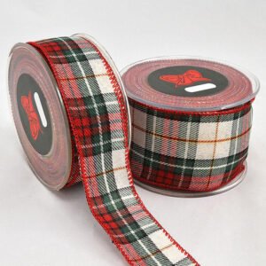 Χριστουγεννιάτικη Πολυεστερική Κορδέλα Καρρώ με Χρυσή Γραμμή