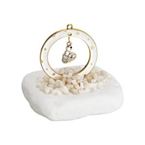 Λευκό Ακανόνιστο Βότσαλο με Λευκό Μεταλλικό Κύκλο και Κύκνο με Στρας