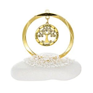 Λευκό Ακανόνιστο Βότσαλο με Χρυσό Μεταλλικό Κύκλο και Δέντρο της Ζωής