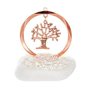 Λευκό Ακανόνιστο Βότσαλο με Ροζ Χρυσό Μεταλλικό Κύκλο και Δέντρο της Ζωής