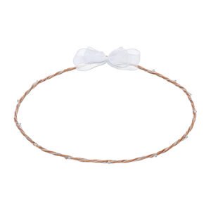 Χειροποίητα Επάργυρα και Επιπλατινωμένα Ροζ Χρυσά Στέφανα Γάμου με Ασημί Κορδόνι και Χάντρες