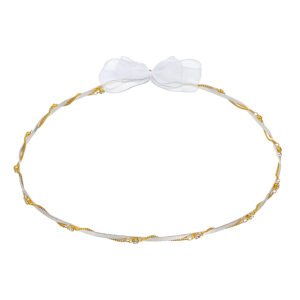 Χειροποίητα Επάργυρα και Επιπλατινωμένα Ασημί Στέφανα Γάμου με Χρυσή Αλυσίδα και Στρας