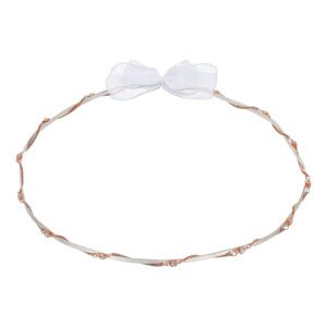 Χειροποίητα Επάργυρα και Επιπλατινωμένα Ασημί Στέφανα Γάμου με Ροζ Χρυσή Αλυσίδα και Στρας