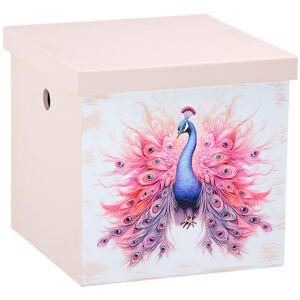 Κουτί Βάπτισης Κύβος με Θέμα Παγώνι