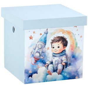 Κουτί Βάπτισης Κύβος με Θέμα Διάστημα