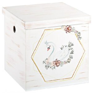 Κουτί Βάπτισης Κύβος με Θέμα Κύκνος