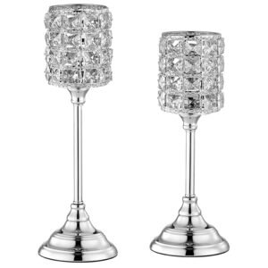Σετ με Δύο Μεταλλικά Ασημί Κηροπήγια με Πόδι Diamond