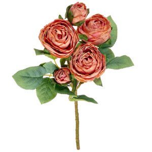 Κλαδί με Υφασμάτινα Τριαντάφυλλα σε Πορτοκαλί Χρώμα