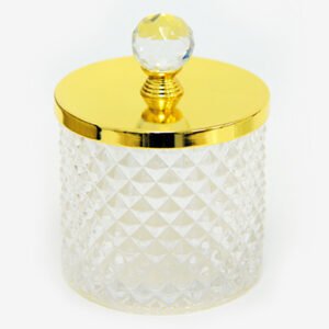 Γυάλινη Κυλινδρική Φοντανιέρα με Χρυσό Καπάκι