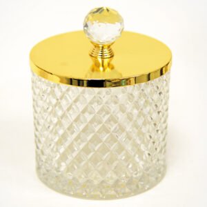 Γυάλινη Κυλινδρική Φοντανιέρα με Χρυσό Καπάκι