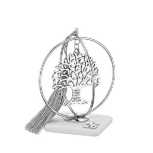 Γούρι 2026 Βότσαλο Μαρμάρου με Ασημί Δέντρο της Ζωής και Ευχές