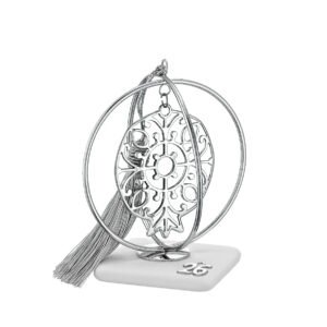 Γούρι 2026 Βότσαλο Μαρμάρου με Ασημί Ρόδι