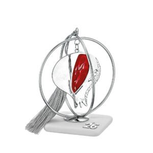 Γούρι 2026 Ρόδι Ασημί με Κόκκινη Λεπτομέρεια σε Βότσαλο