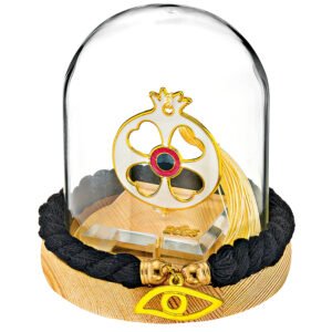 Επιτραπέζιο Γούρι 2025 Λευκό Ρόδι με Τετράφυλλο Τριφύλλι σε Γυάλα