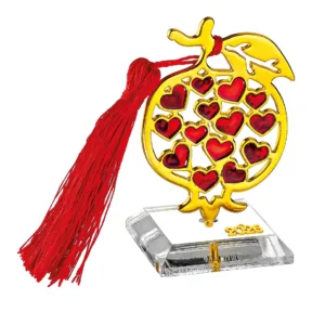 Επιτραπέζιο Γούρι 2026 Χρυσό Ρόδι με Καρδιές & Κόκκινη Φούντα