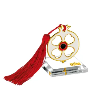 Γούρι 2026 Plexiglass Βάση με Λευκό Ρόδι και Τετράφυλλο Τριφύλλι