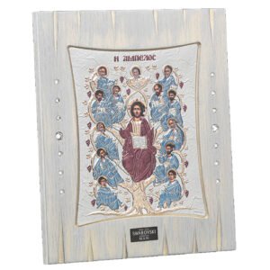 Χειροποίητη Ασημένια Εικόνα Η Άμπελος σε Ξύλο με Πέτρες Swarovski 23x19cm