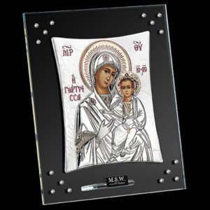 Χειροποίητη Ασημένια Εικόνα Παναγία η Γιάτρισσα σε Κρύσταλλο με Πέτρες Swarovski 16x13cm