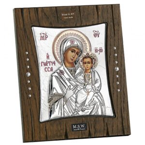 Χειροποίητη Ασημένια Εικόνα Παναγία η Γιάτρισσα σε Ξύλο με Πέτρες Swarovski 11x9cm