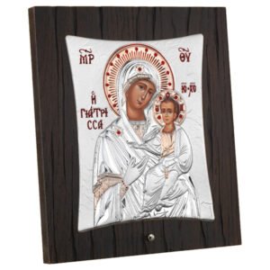 Χειροποίητη Ασημένια Εικόνα Παναγία η Γιάτρισσα σε Ξύλο με Πέτρες Swarovski 33x28cm