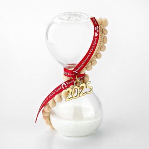 Γούρι 2025 Γυάλινη Κλεψύδρα με Κόκκινη Κορδέλα
