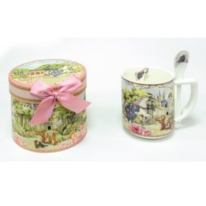 Πορσελάνινη Κούπα 280ml με Σχέδιο Άμαξα και Κουτάλι σε Κουτί Δώρου