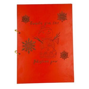 Χριστουγεννιάτικο Ξύλινο Βιβλίο Ευχών σε Κόκκινο Χρώμα με Θέμα Χιονάνθρωπος