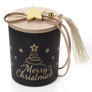 Χριστουγεννιάτικο Κερί με Άρωμα Μελομακάρονο σε Μαύρο Βαζάκι 180ml