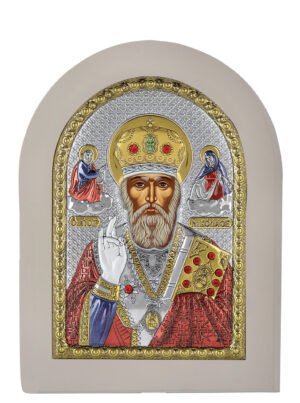 Ασημενια Εικόνα ο Άγιος Νικόλαος 15cmx21cm