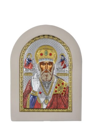 Ασημενια Εικόνα ο Άγιος Νικόλαος 10cmx14cm