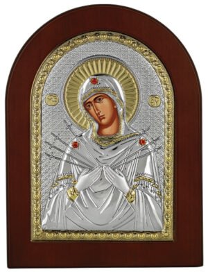 Ασημένια Εικόνα η Παναγία με τα Επτά Σπαθιά 20cmx26cm