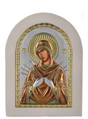Ασημένια Εικόνα η Παναγία με τα Επτά Σπαθιά 15cmx21cm