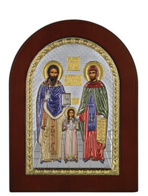 Ασημένια Εικόνα ο Άγ. Ραφαήλ, ο Άγ. Νικόλαος και η Αγ. Ειρήνη 10cmx14cm