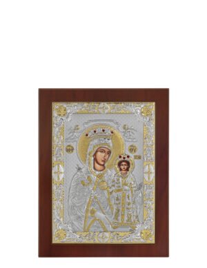 Ασημένια Εικόνα Παναγία Ρόδο το Αμάραντο 10cmx12.5cm